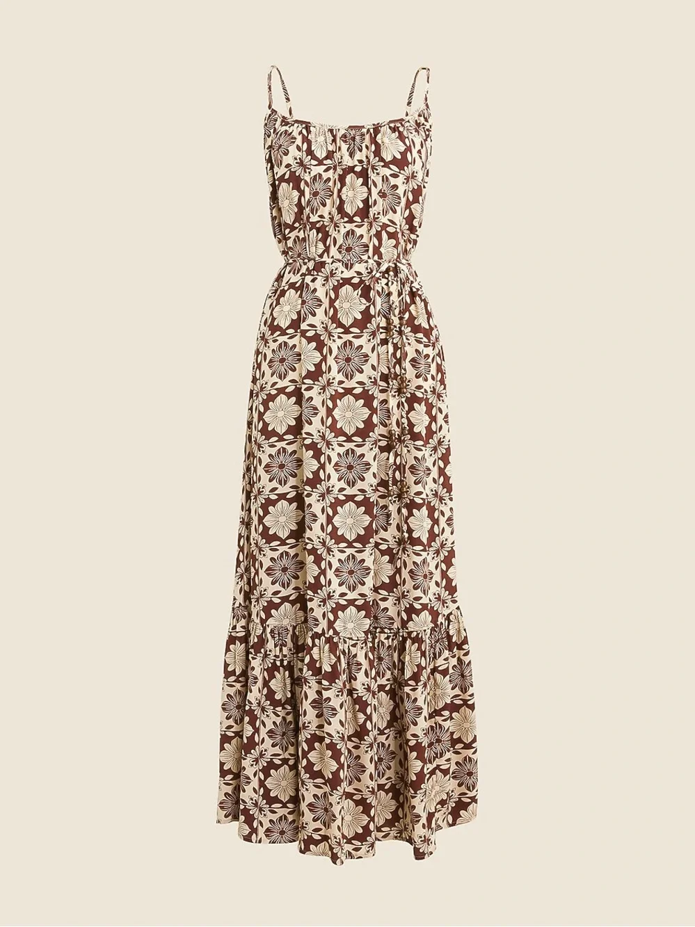 J. CREW Caspia Maxi Dress Floral Crepe de Chine Brown Size S